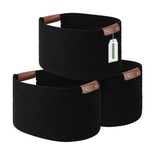 Woven Basket / Storage Baskets / Black / 15 x 10 x 9 / Set of 3