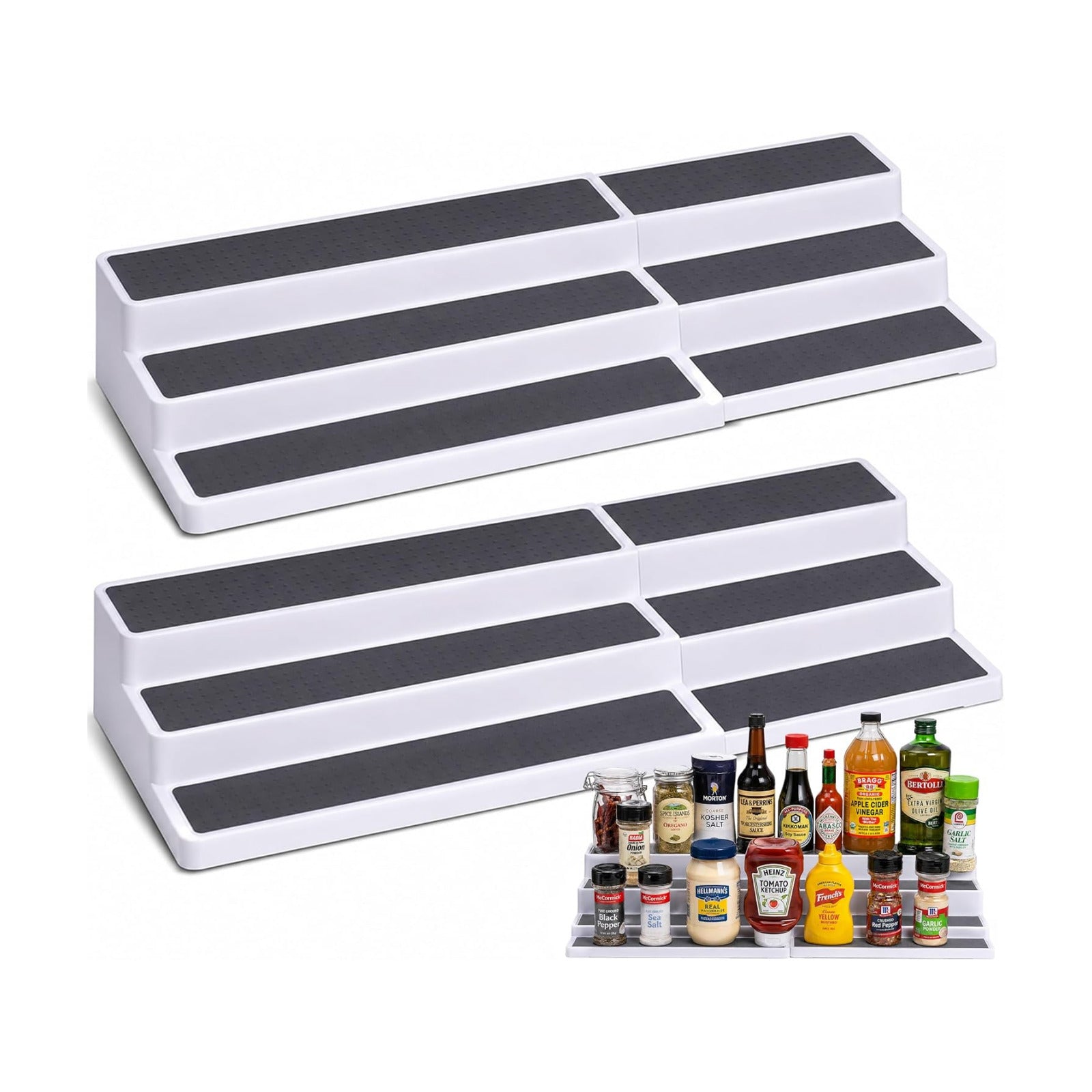 Oizeir Plastic 3-Tier Expandable Spice Rack, Adjustable Length, Stability with Non-Skid Shelf, For Easy Visibility