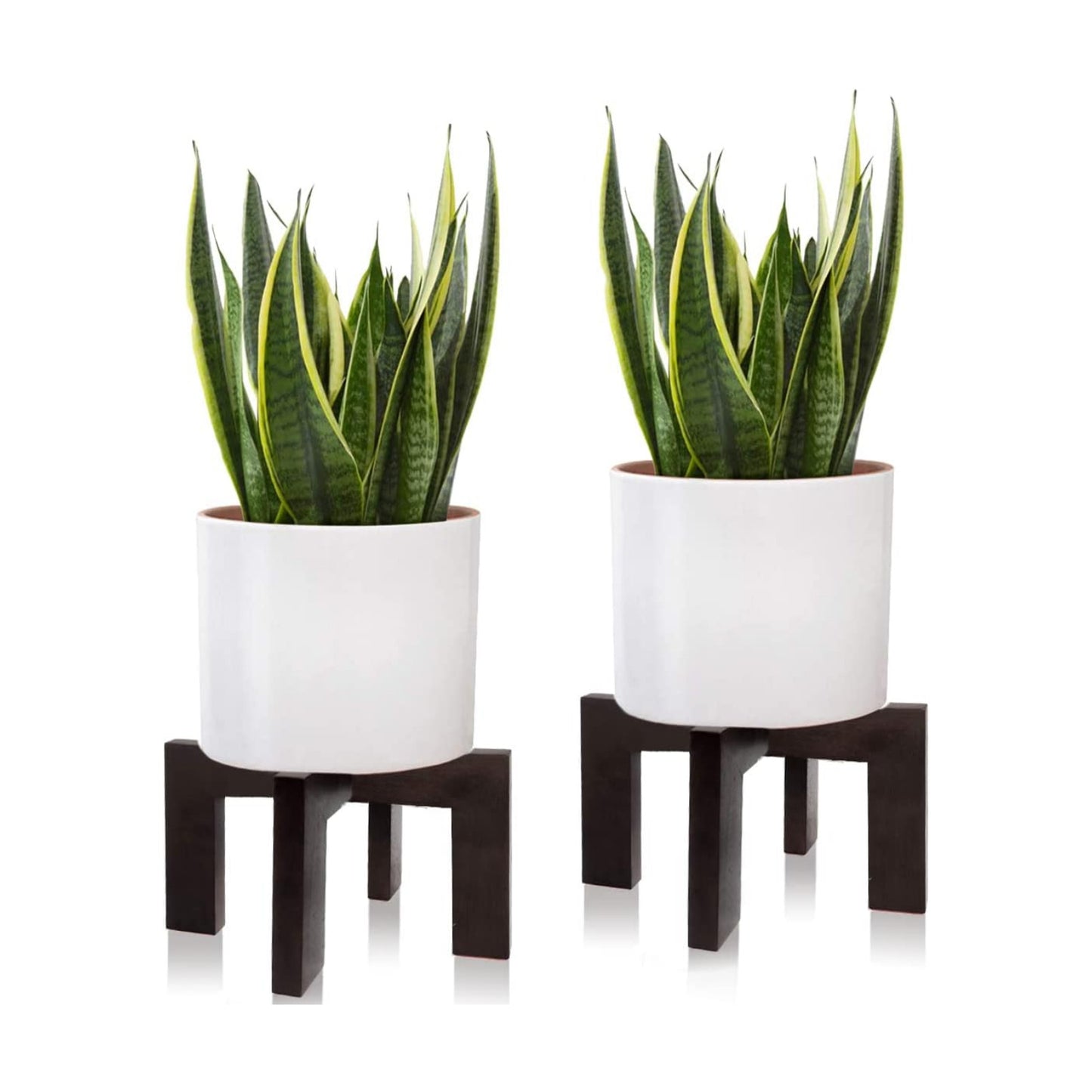 2 Pack Plant Stand Indoor Outdoor, Mid Century Plant Stand for Indoor Plants, Wood Modern Plant Holder Rattan Flower