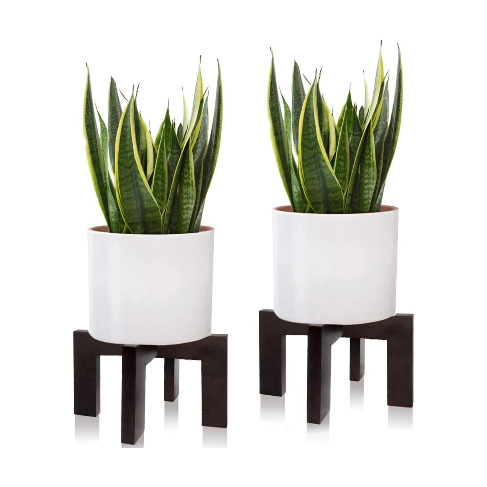 2 Pack Plant Stand Indoor Outdoor, Mid Century Plant Stand for Indoor Plants, Wood Modern Plant Holder Rattan Flower