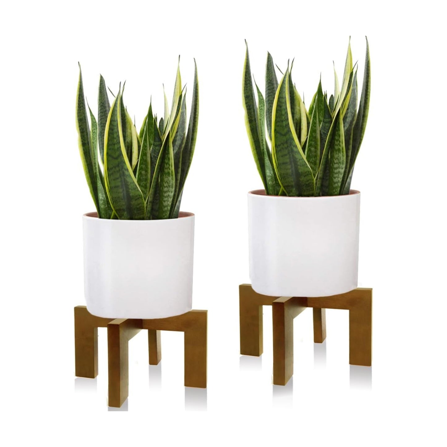 2 Pack Plant Stand Indoor Outdoor, Mid Century Plant Stand for Indoor Plants, Wood Modern Plant Holder Rattan Flower