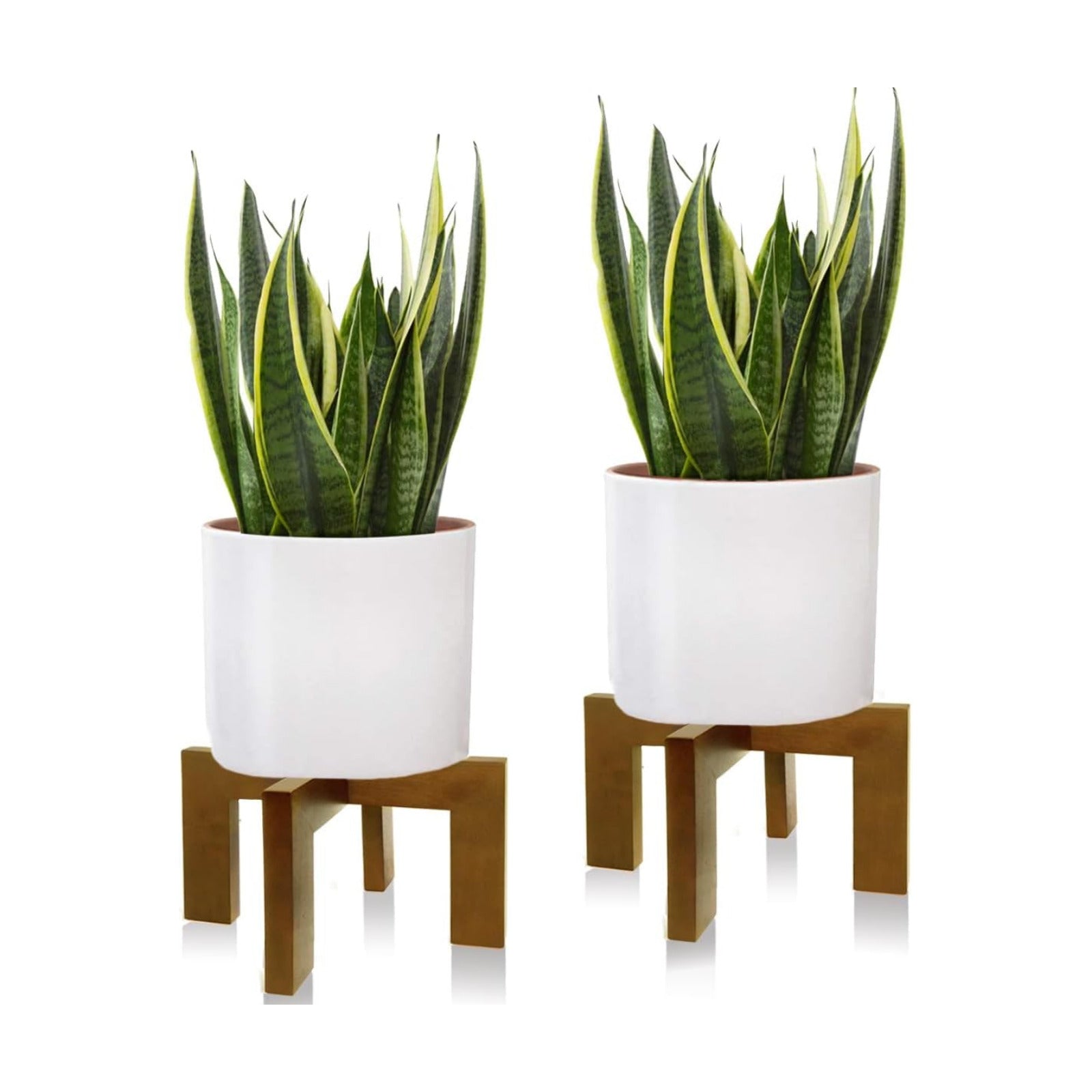 2 Pack Plant Stand Indoor Outdoor, Mid Century Plant Stand for Indoor Plants, Wood Modern Plant Holder Rattan Flower