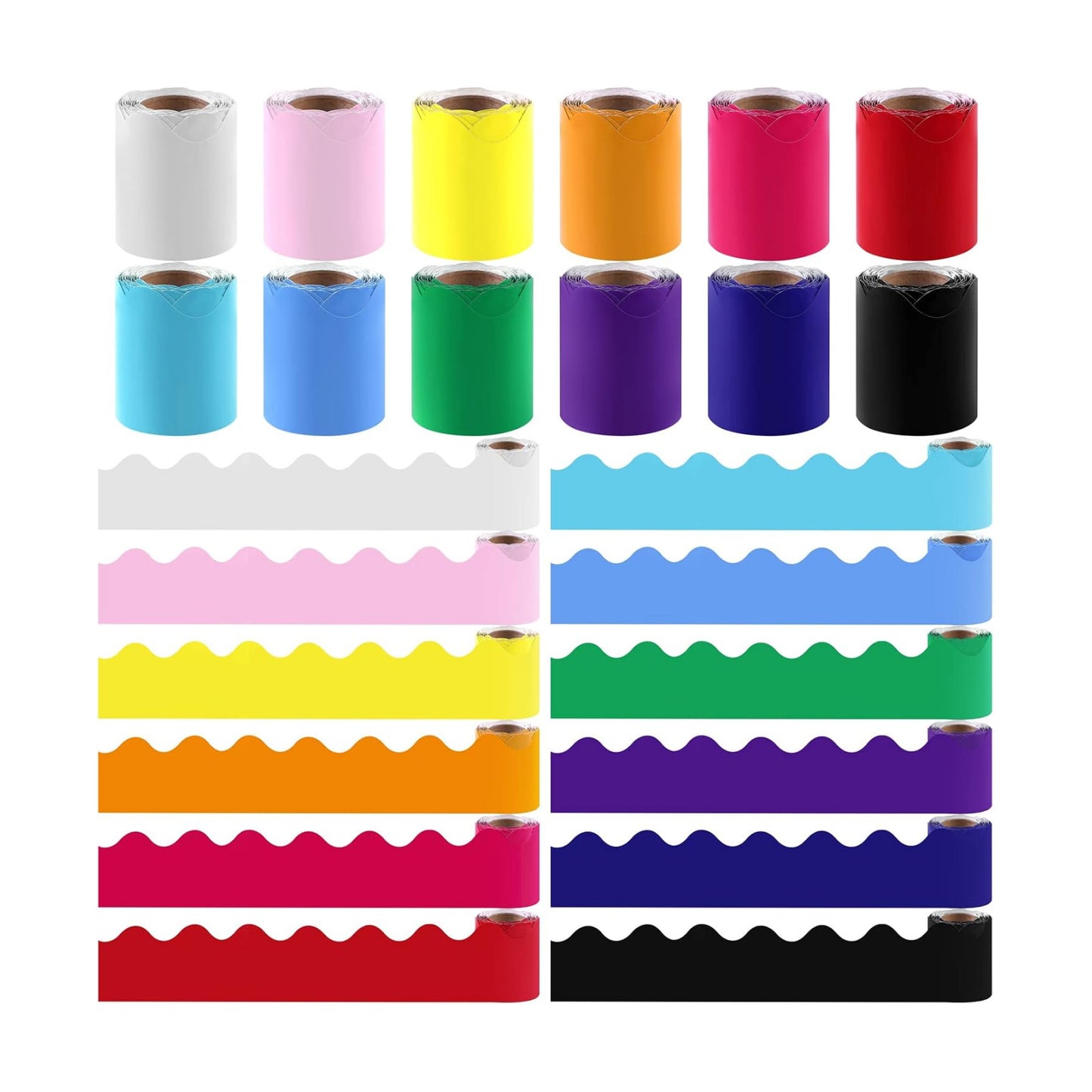 12 Rolls Scalloped Bulletin Board Borders Classroom Borders for Bulletin Board Trim / Multicolor