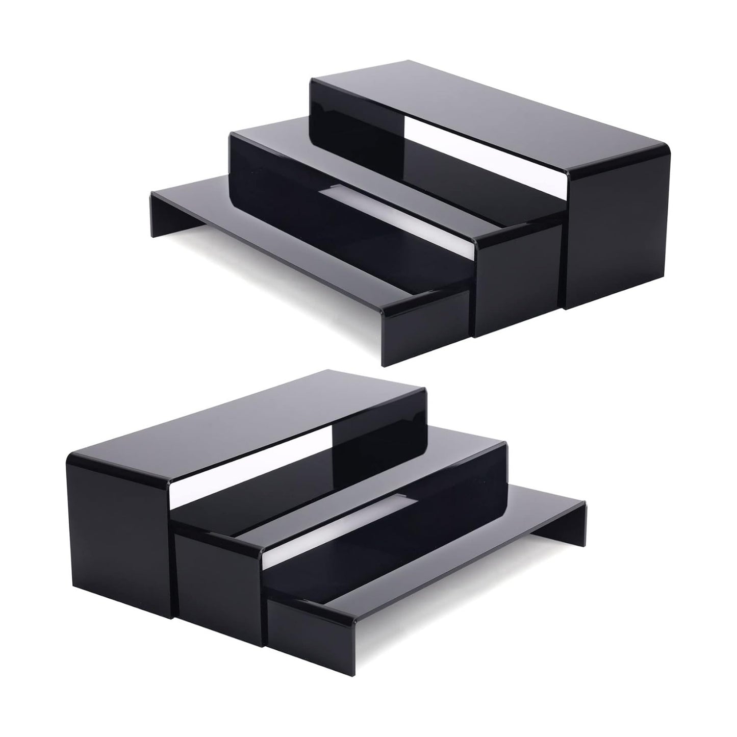 6Pcs Black Large Acrylic Risers, 2 Set(11.2”L~11.6”L~12”L) | Rectangular Showcase Collectibles Display Shelf, Retail