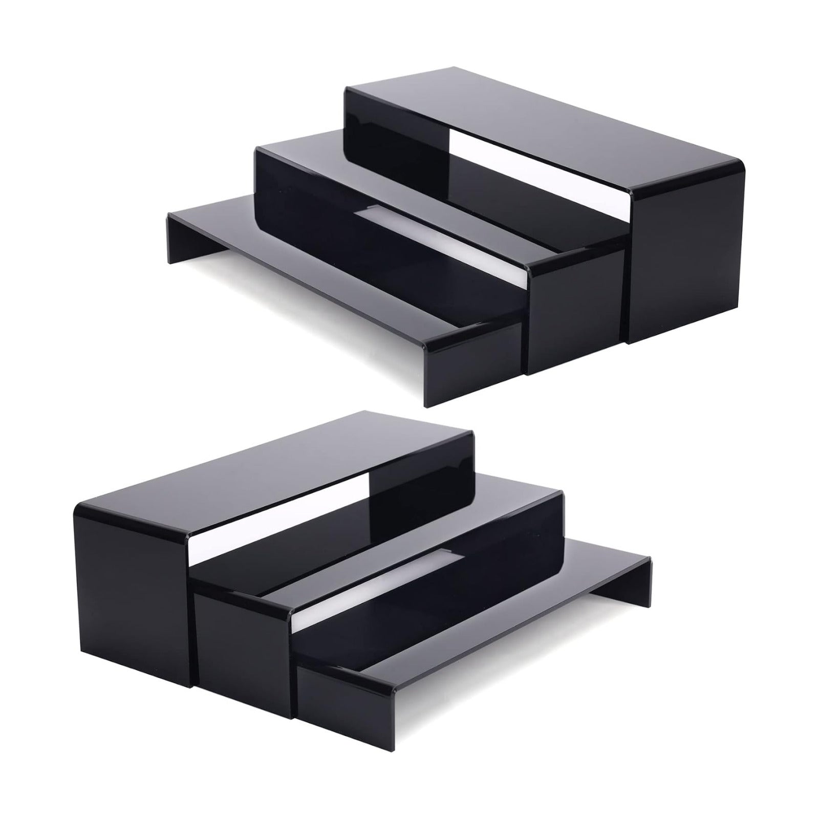 6Pcs Black Large Acrylic Risers, 2 Set(11.2”L~11.6”L~12”L) | Rectangular Showcase Collectibles Display Shelf, Retail