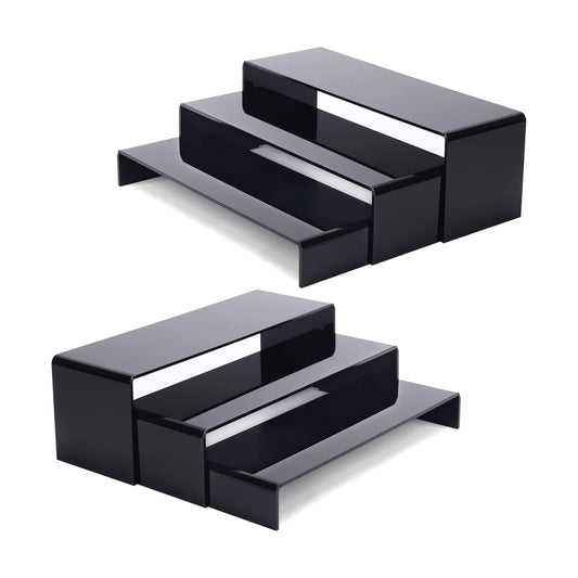 6Pcs Black Large Acrylic Risers, 2 Set(11.2”L~11.6”L~12”L) | Rectangular Showcase Collectibles Display Shelf, Retail