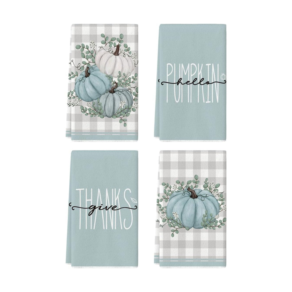 Artoid Mode Blue Pumpkin Leaves Fall Kitchen Towels Set of 4 18x26 Inch