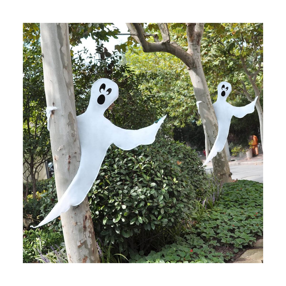 JOYIN Halloween 2 Pcs Tree Wrap Ghost Decoration Outdoor, 53” Cute Face Flying Ghost for Halloween Outdoor, Lawn, Yard, Tree, Party Supplies, Haunted House Wrap Decorations