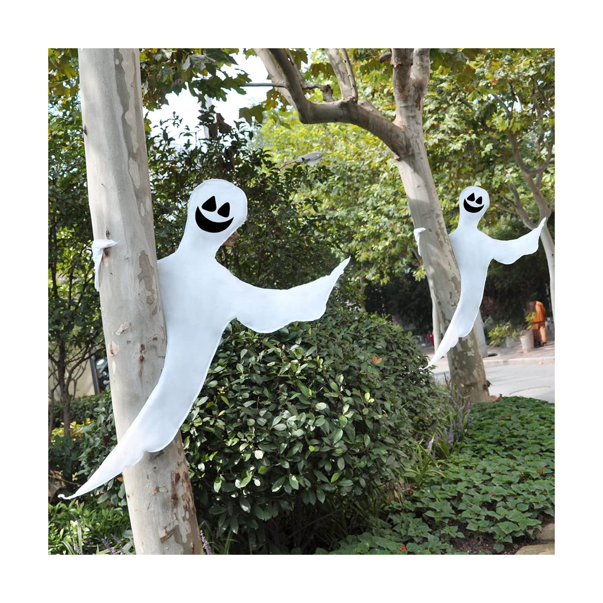 JOYIN 2 Pcs 53” Halloween Decoration Outdoor, Halloween Tree Wrap Ghost Decoration Outdoor, Smiling Hanging Ghost Design for Lawn, Tree, Party Supplies, Haunted House Wrap Decor
