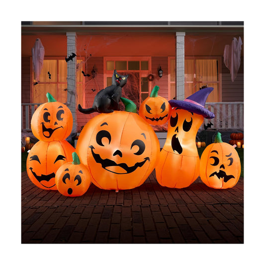 Joiedomi 6 FT Long Halloween Inflatable Outdoor Decorations, Pumpkin Blow Up Yard Decorations, 7 Pcs Inflatable Pumpkin for Outside with Witch's Cat with Build-in LEDs for Halloween Decor