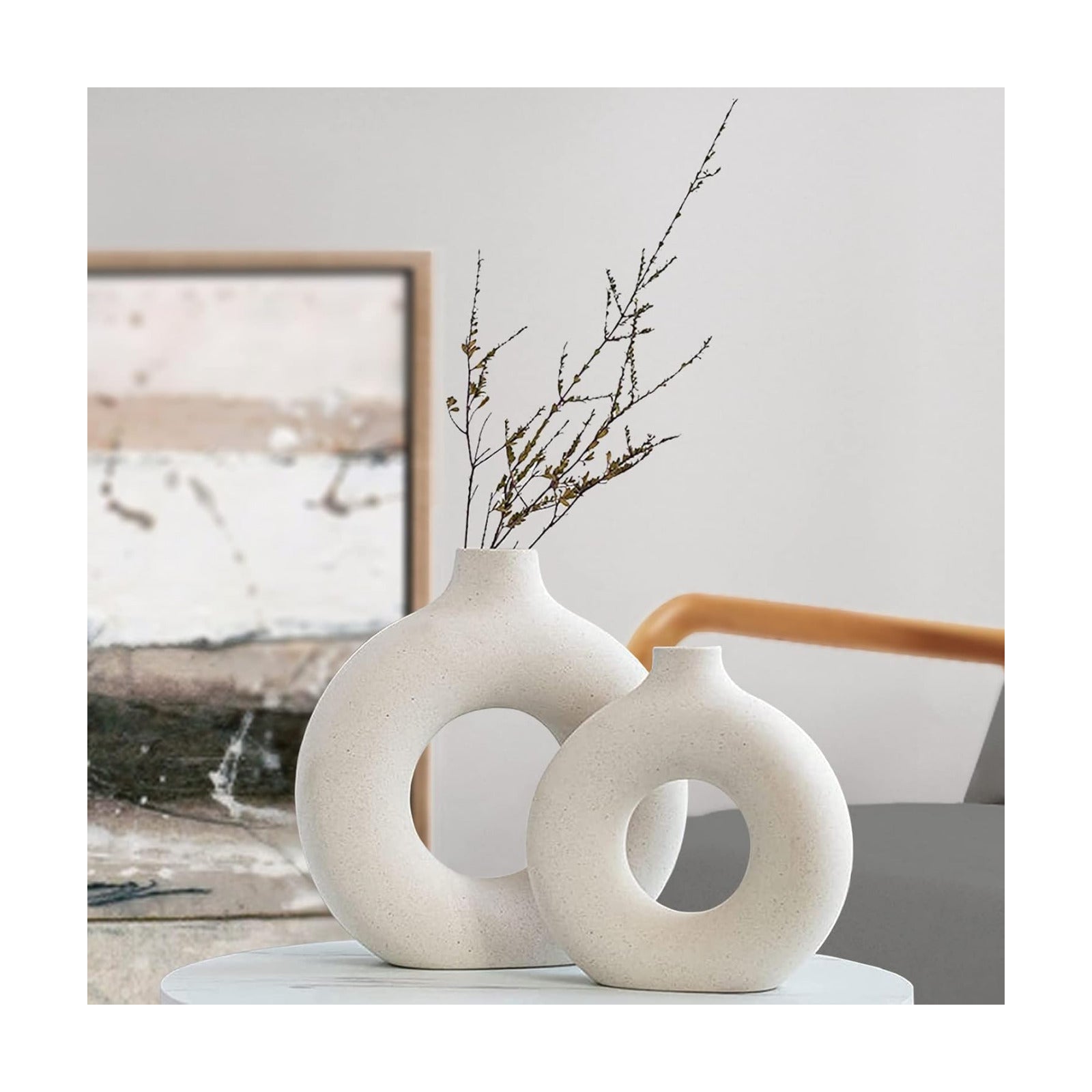 Ceramic Vases / Round Matte Modern Vase / White / Big + Super Big / Set of 2