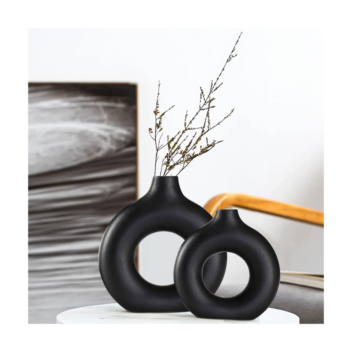 Ceramic Vases / Modern Round Vase Rustic Home Decor / Black / Big + Super Big / Set of 2