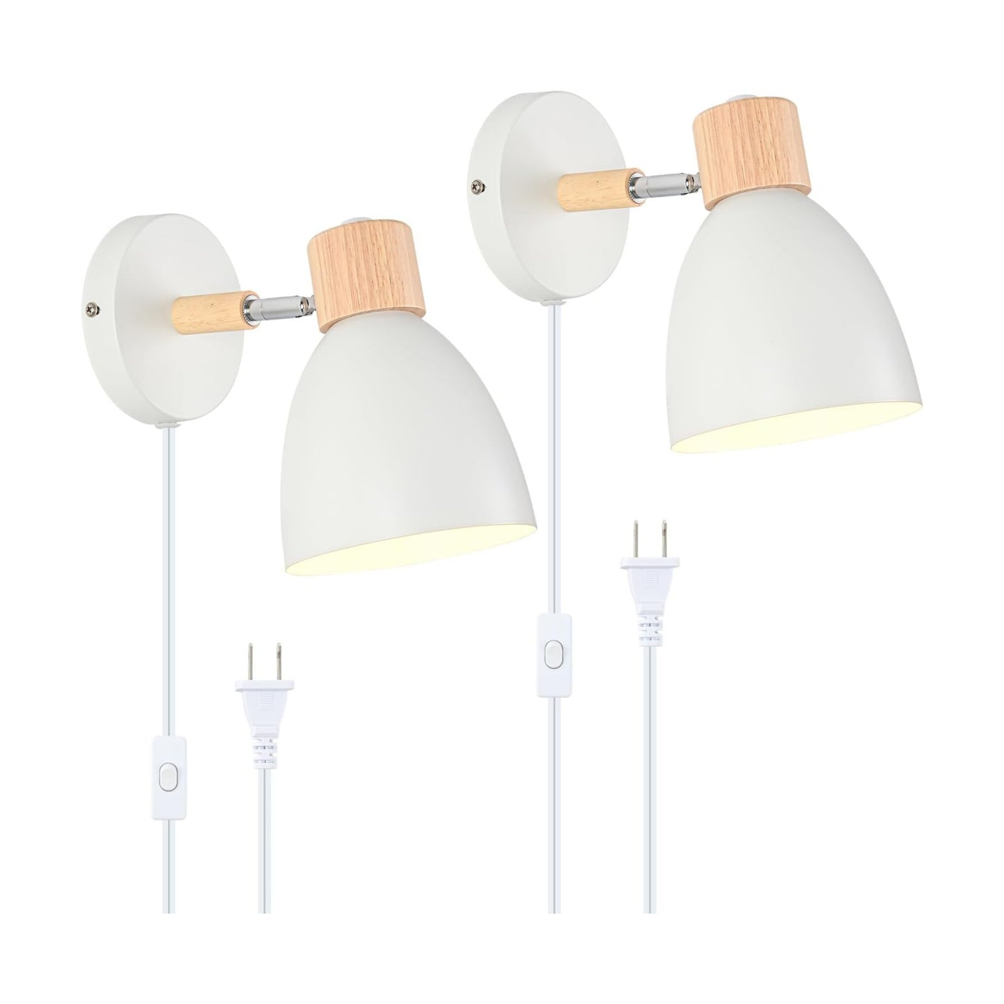 Wall Sconces Plug in, Swing Arm Wall Lamp with Power Cord, White Plug in Wall Lighting Fixtures Set of Two, Bedside
