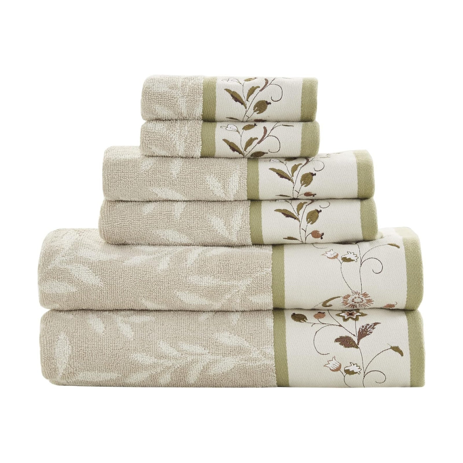 Madison Park Serene 100% Cotton Bath Towel Set Luxurious Floral Decorative Towels for Bathroom Embroidered Cotton