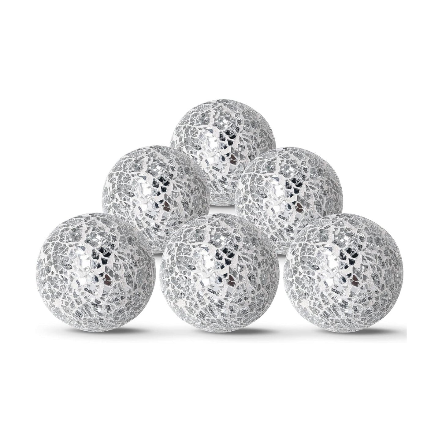 6cm/ Mosaic Glass Orbs Centerpiece Balls for Decorate Tables Wedding / Silver / 2.4 Inch / Set of 6