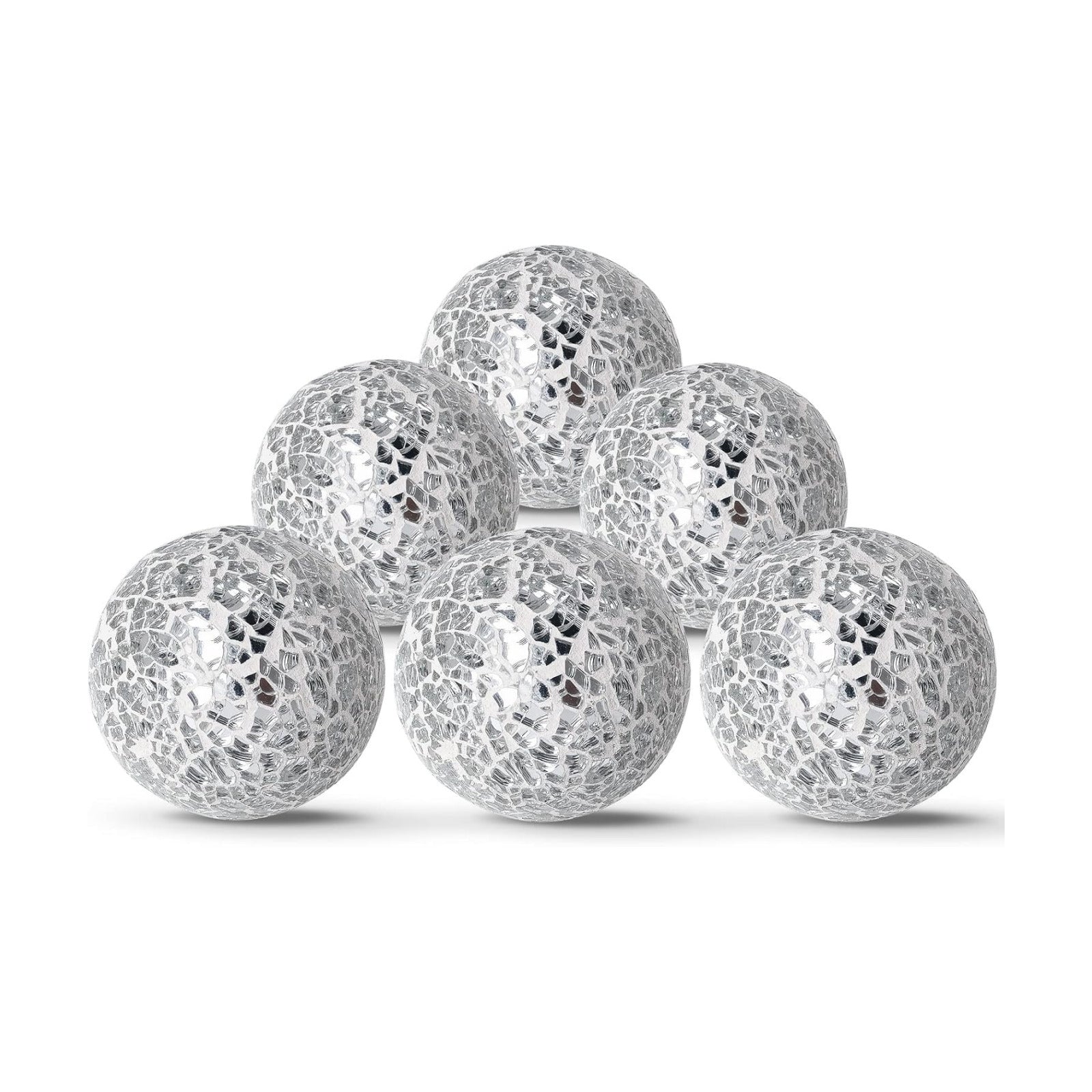 6cm/ Mosaic Glass Orbs Centerpiece Balls for Decorate Tables Wedding / Silver / 2.4 Inch / Set of 6