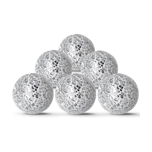 6cm/ Mosaic Glass Orbs Centerpiece Balls for Decorate Tables Wedding / Silver / 2.4 Inch / Set of 6
