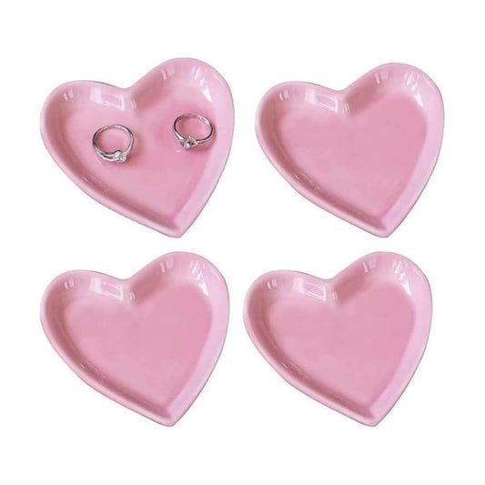 Ceramic Heart Shape Jewelry Trays Jewelry Dishes Ring Holders Storage / Pink / Set of 4