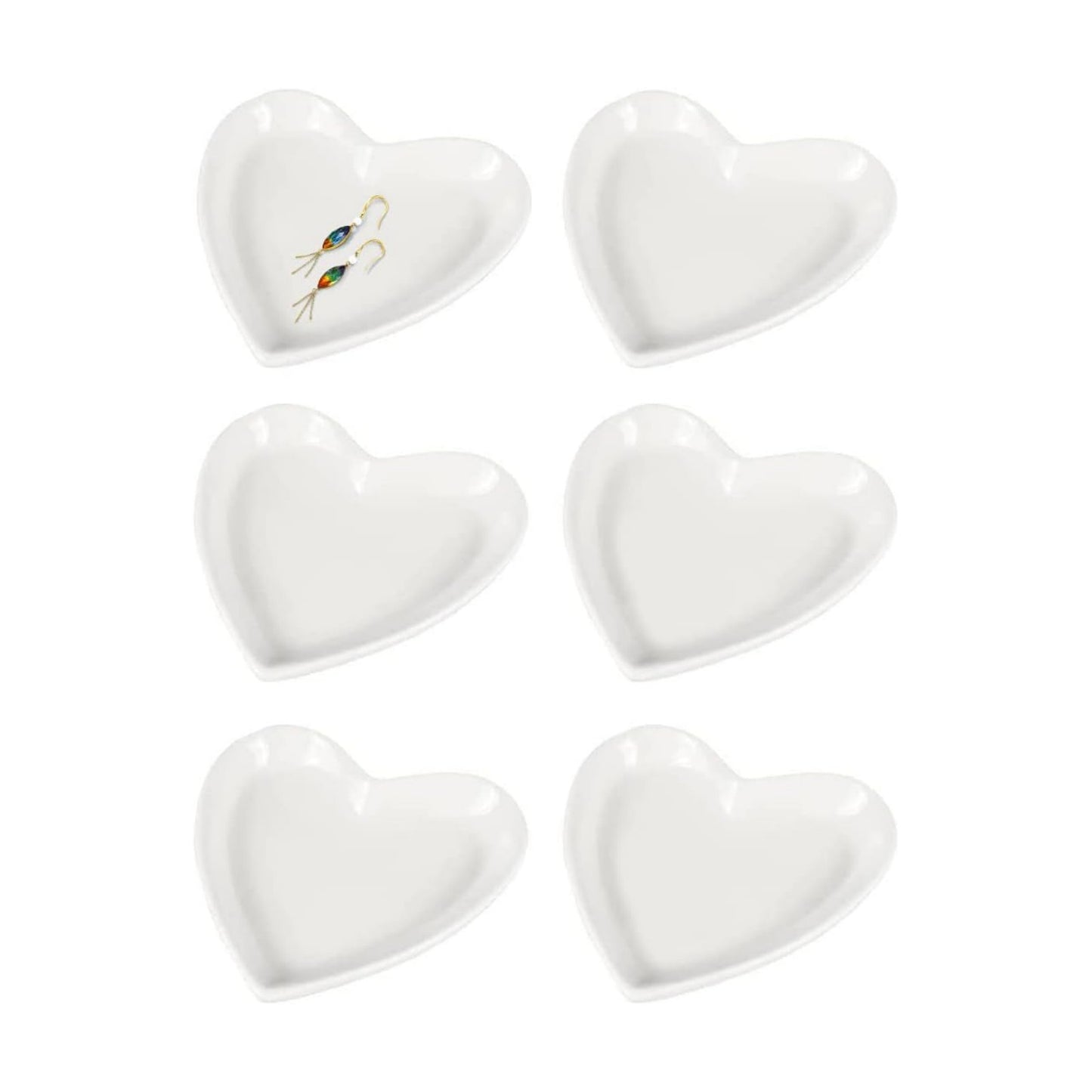Ceramic Heart Shape Jewelry Trays Jewelry Dishes Ring Holders Storage / White / Set of 6