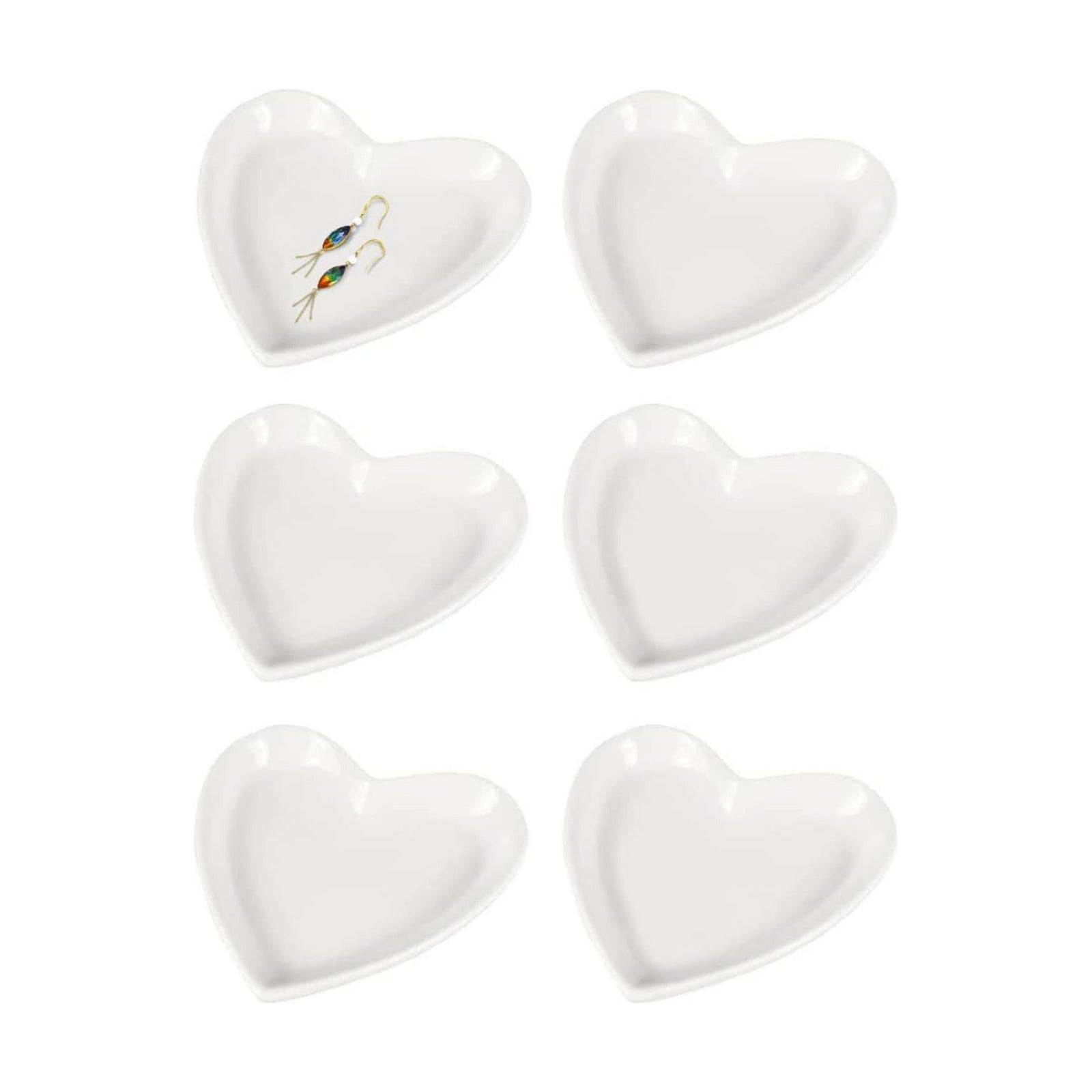 Ceramic Heart Shape Jewelry Trays Jewelry Dishes Ring Holders Storage / White / Set of 6