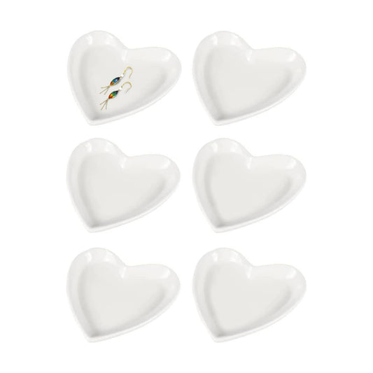 Ceramic Heart Shape Jewelry Trays Jewelry Dishes Ring Holders Storage / White / Set of 6