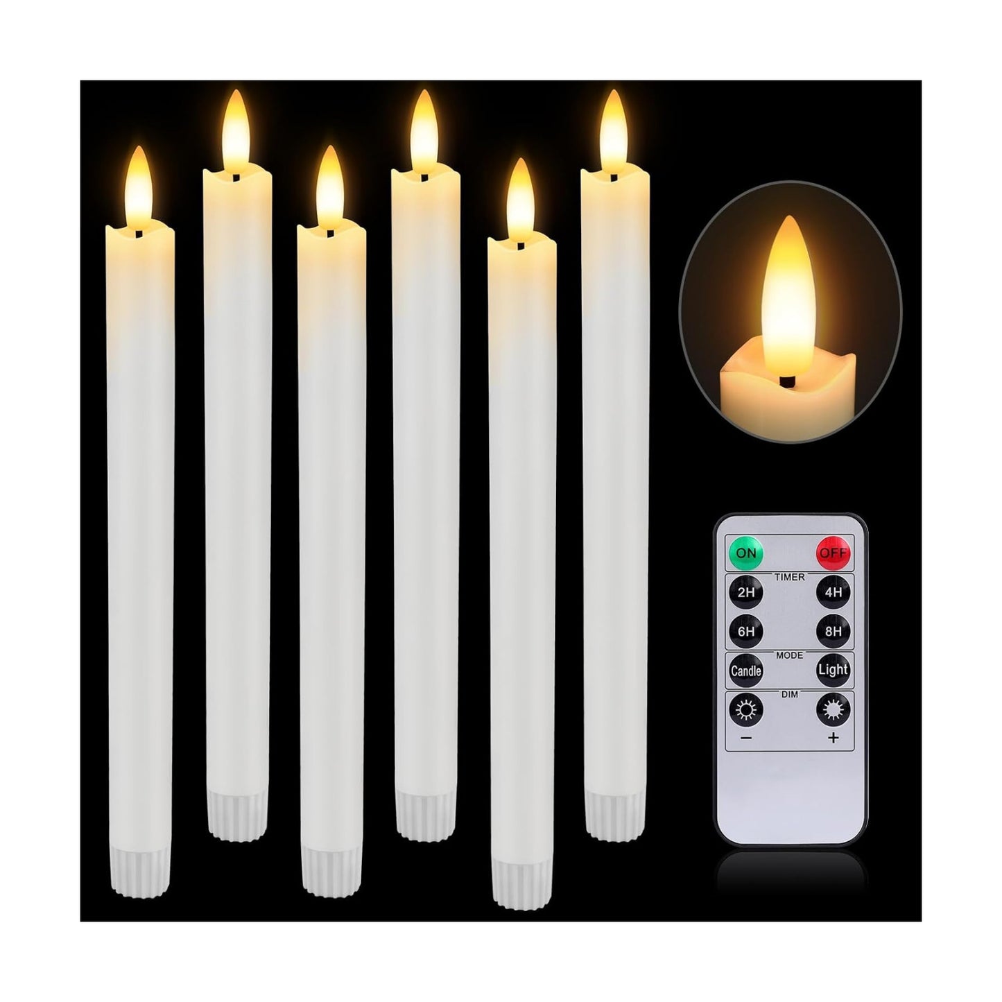HINZER 6Pcs Flameless Taper Candles with Remote, Fall Home Wedding Decor | Battery Operated Candles Flickering 9.6 inch