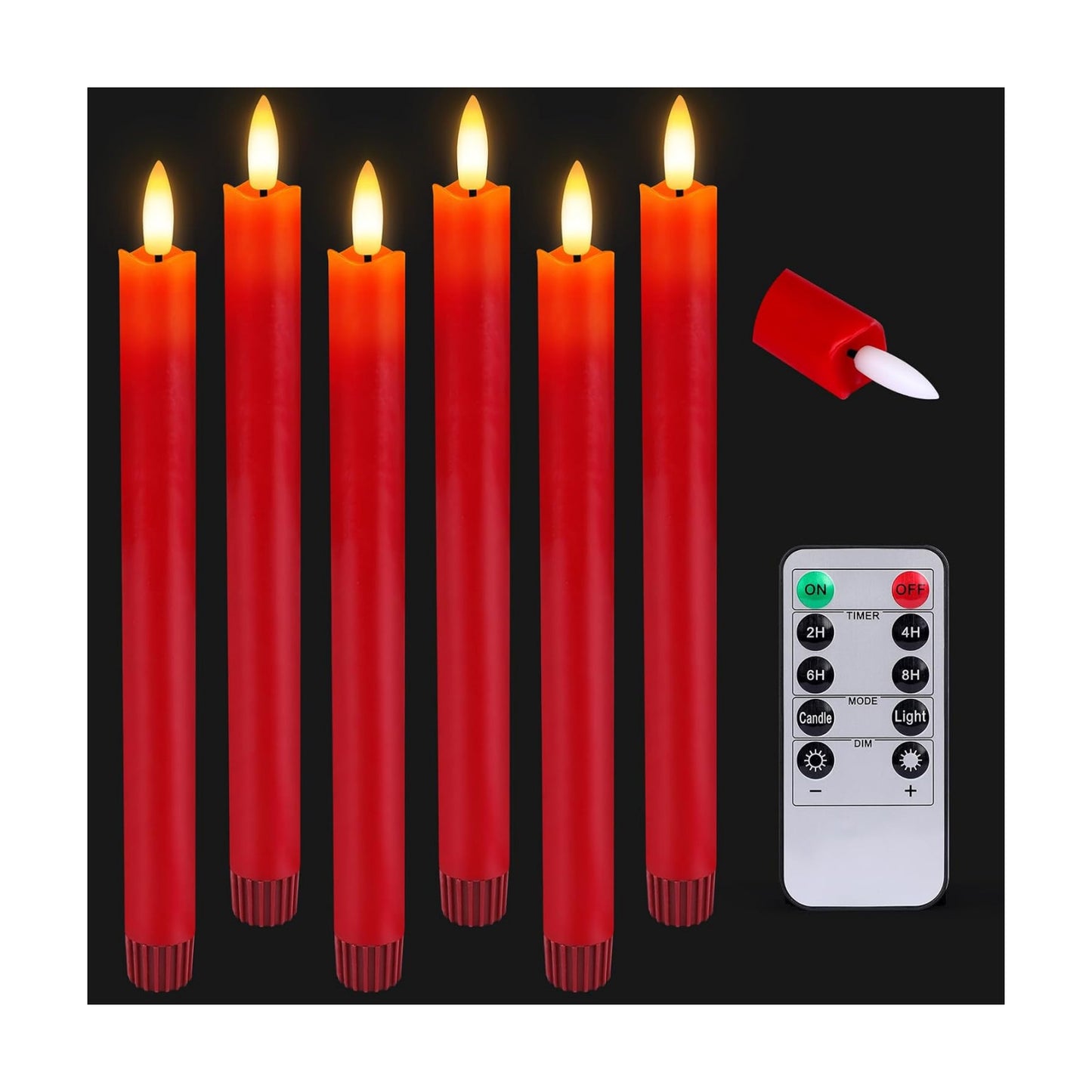 HINZER 6Pcs Flameless Taper Candles with Remote, Fall Wedding Home Decor | Battery Operated Candles Flickering 9.6 inch