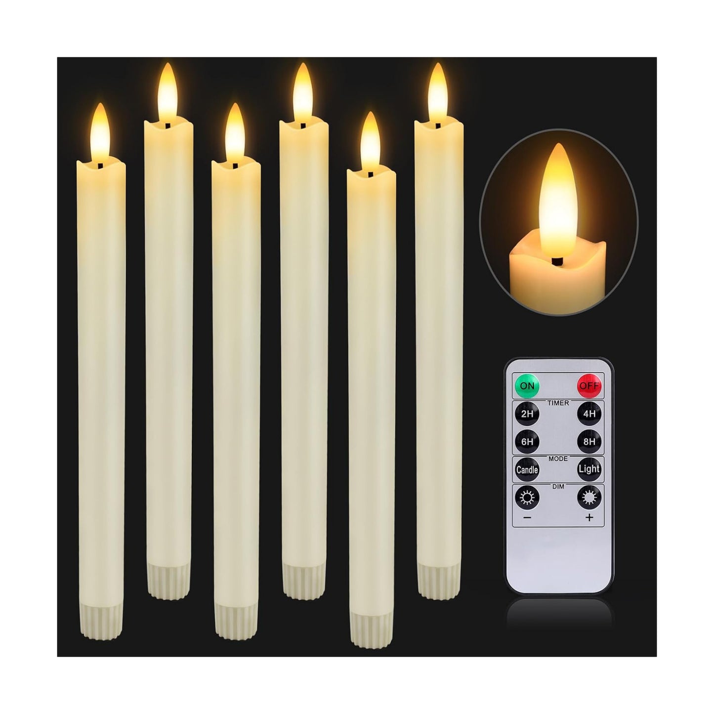 HINZER 6Pcs Flameless Taper Candles with Remote, Halloween Home Decor | Battery Operated Candles Flickering 9.6 inch