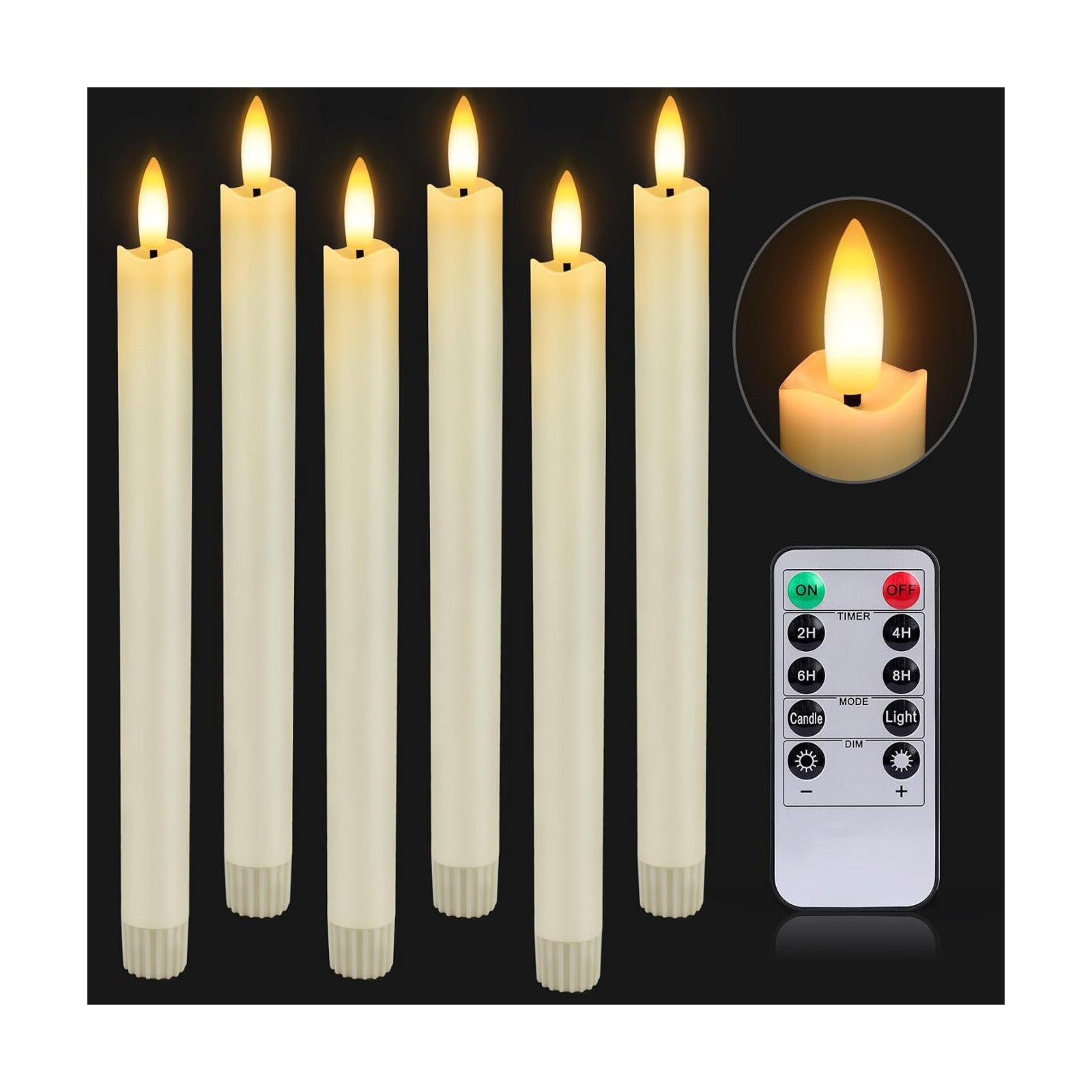 HINZER 6Pcs Flameless Taper Candles with Remote, Halloween Home Decor | Battery Operated Candles Flickering 9.6 inch