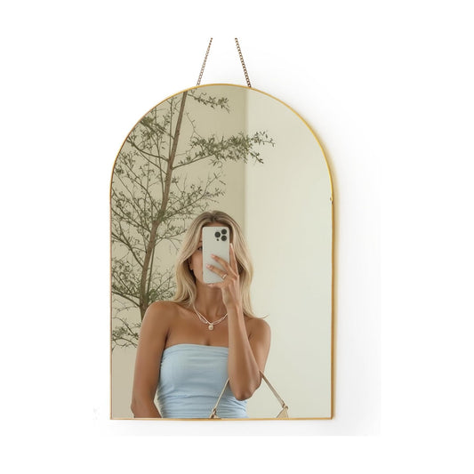 Arched Wall Mirror "- Small Vintage Hanging Mirror / 13 x 19 / Classic Arch / Gold
