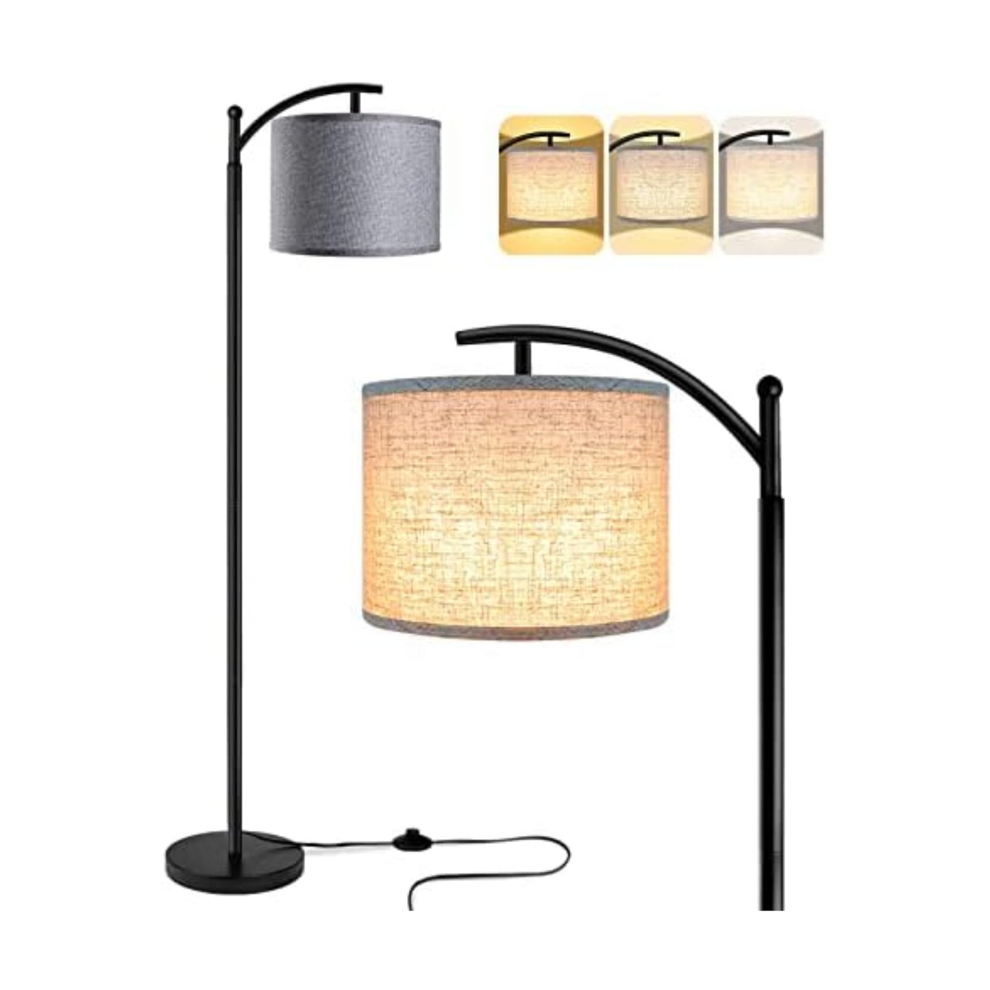 ROTTOGOON Floor Lamp with 3CCT LED Bulb, Gray Linen Lamp Shade for Living Room, Modern Standing Lamp for Bedrooms