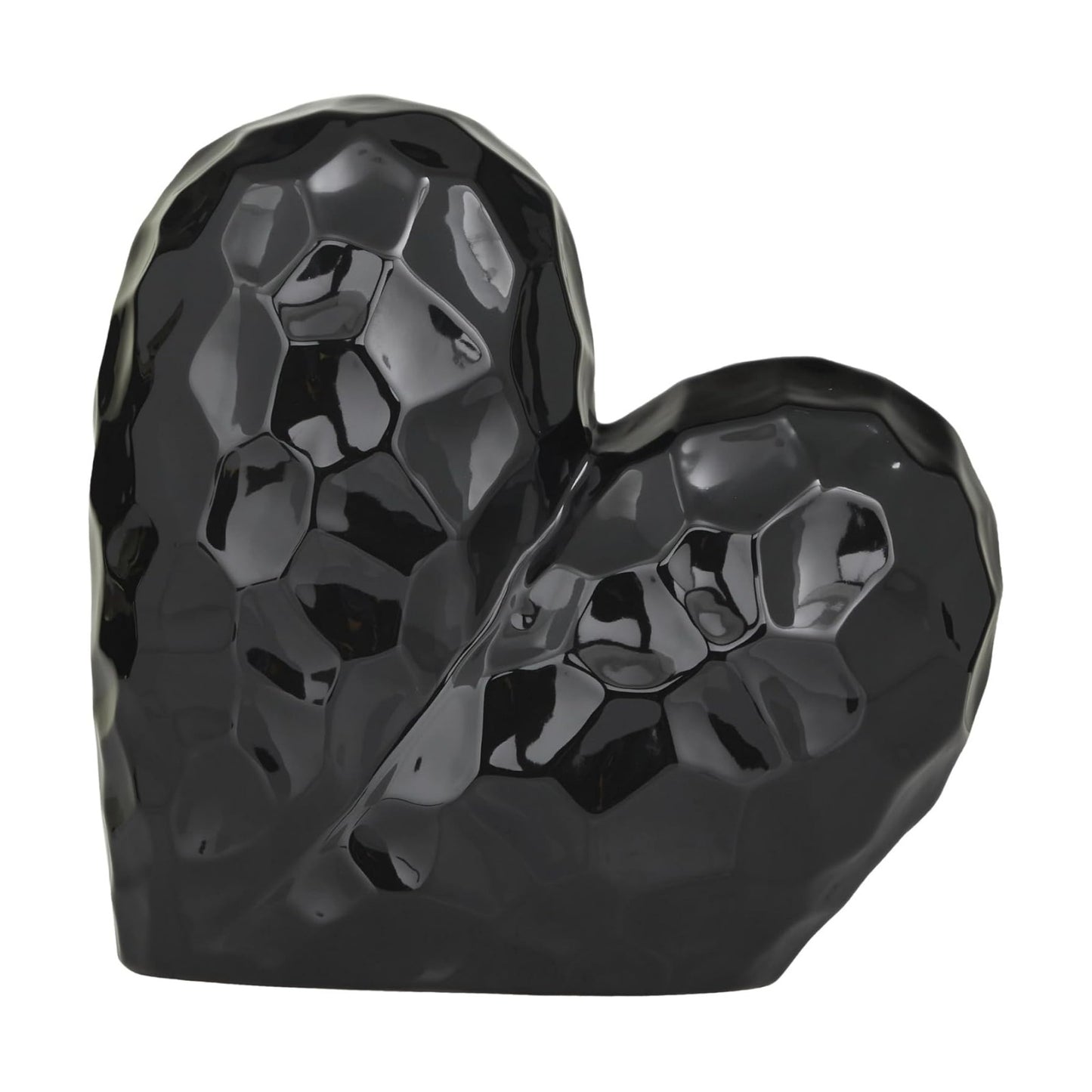 Porcelain Ceramic Heart Decorative Sculpture Dimensional Angled Origami / Black / 12 x 6 x 11
