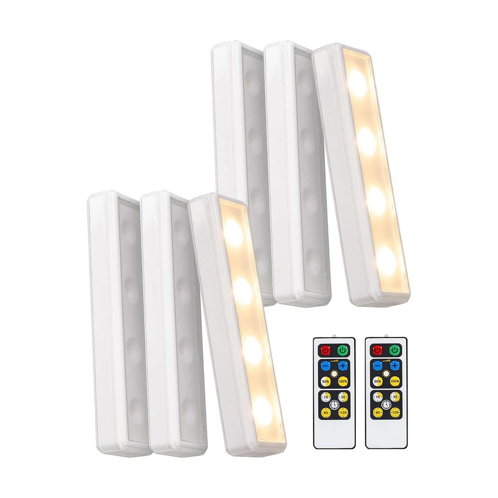 Wireless LED Under Counter Lights with 2 Remote Controls - 6-Pack Battery Operated Under Cabinet Lighting Fixtures