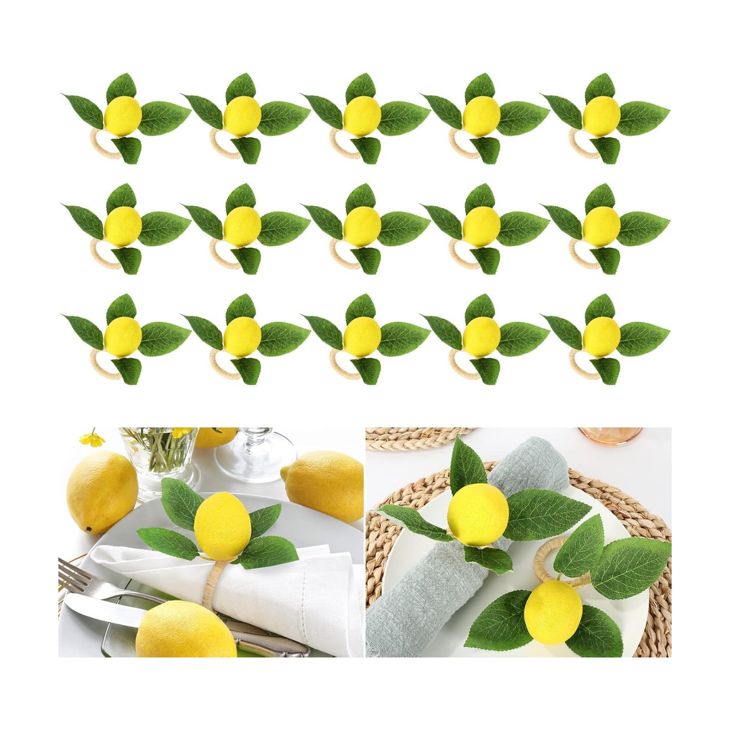 Vine Leaves Rustic Farmhouse Napkin Holders Summer Fruit / Yellow / Set of 15