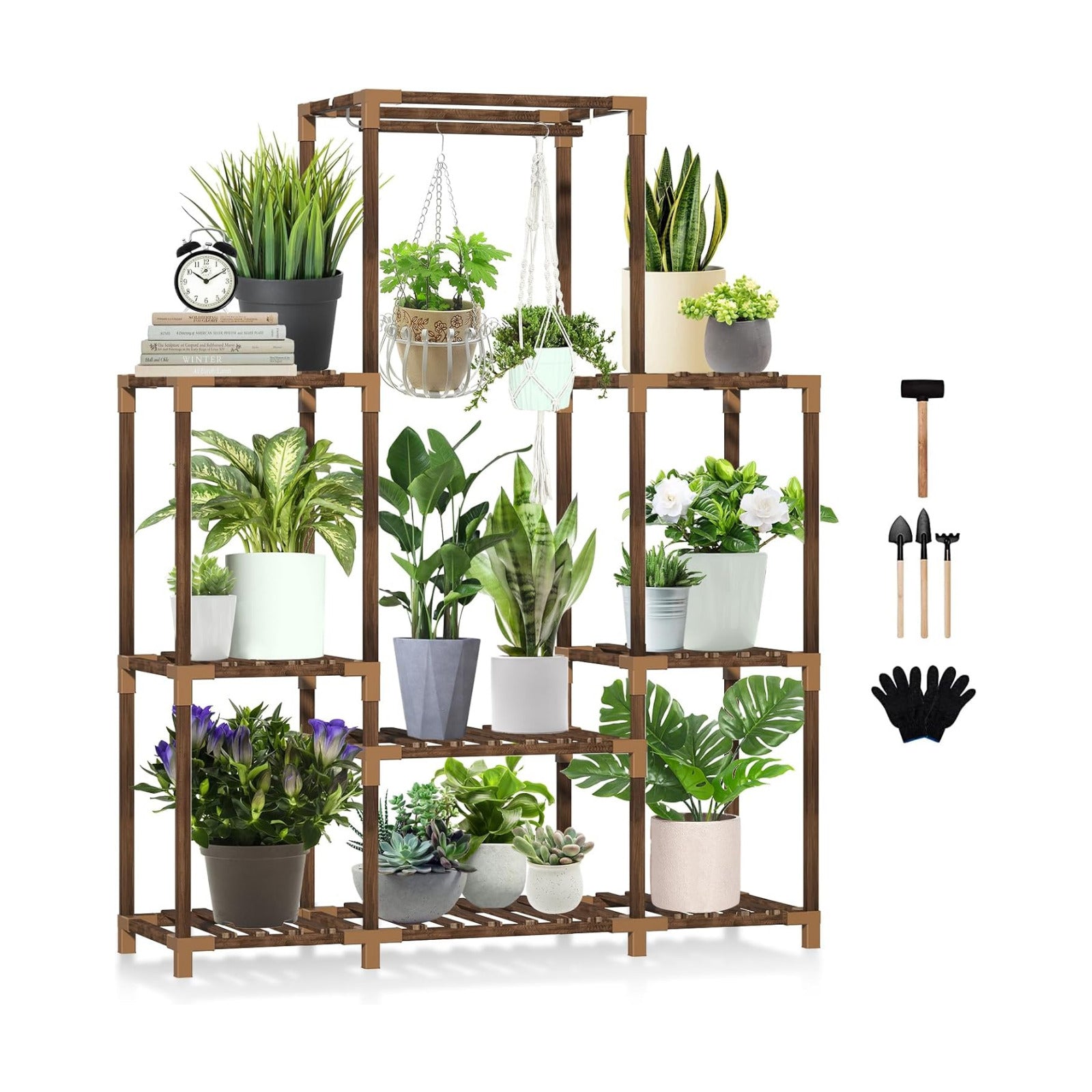 Plant Stand Indoor Outdoor, 8 Tiered Plant Shelf Wood Plant Rack | Tall Plant Holder for Multiple Plants, Large Ladder