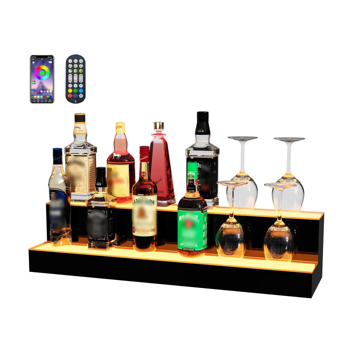 MESAlLUP 30 Inch 2 Tier Lighted Liquor Bottle Display Shelf, LED Bar Shelves with APP or Remote Control, Mulit Color