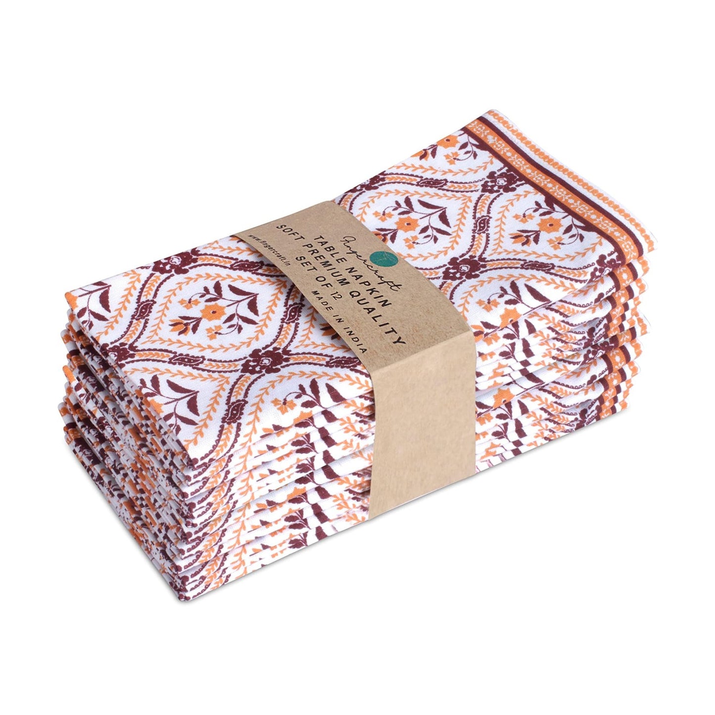 FINGERCRAFT Cloth Napkins Set of 12 Cotton Linen, 20x20 in, Damask Orange | Mitered corner, washable, soft, absorbent