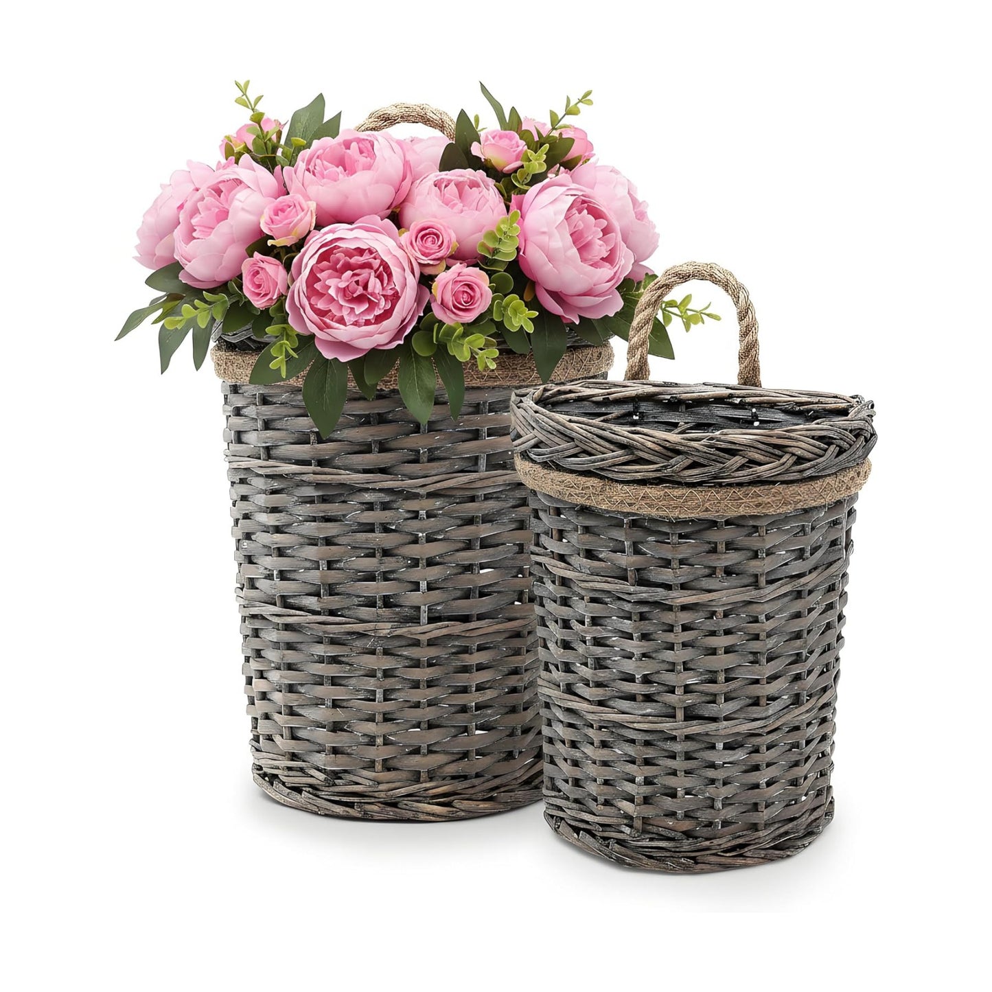 Woven Wicker Wall Hanging Baskets / Grey / Set of 2