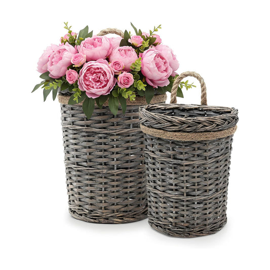 Woven Wicker Wall Hanging Baskets / Grey / Set of 2