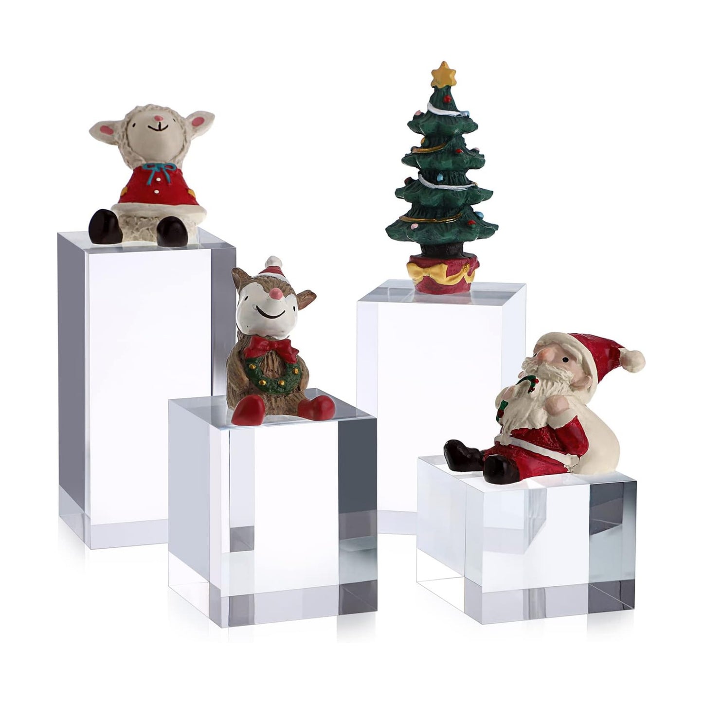 Acrylic Display Risers Stand Square Action Figures Collection / Square,4-pack / Clear / Set of 4