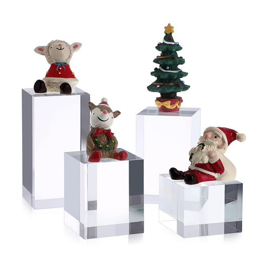 Acrylic Display Risers Stand Square Action Figures Collection / Square,4-pack / Clear / Set of 4