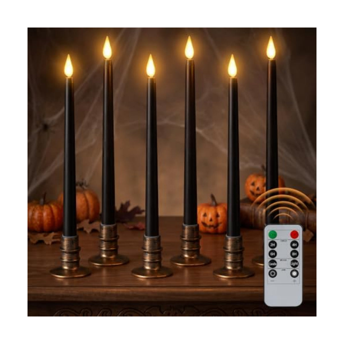 Alphatool 6 Pcs Halloween Black LED Flameless Candles with Remote, Bases