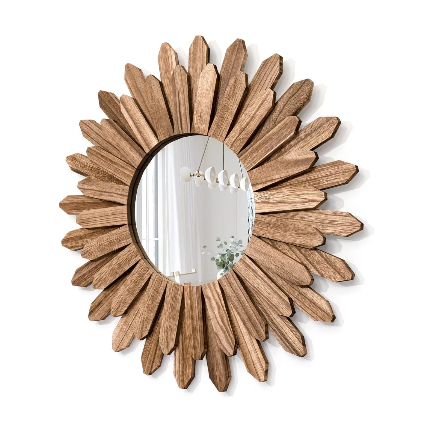 Honiway Mirror Wall Decor 21 inch Rustic Wood Boho Aesthetic Mirror for Room & Home Decor Farmhouse Wall Decor at
