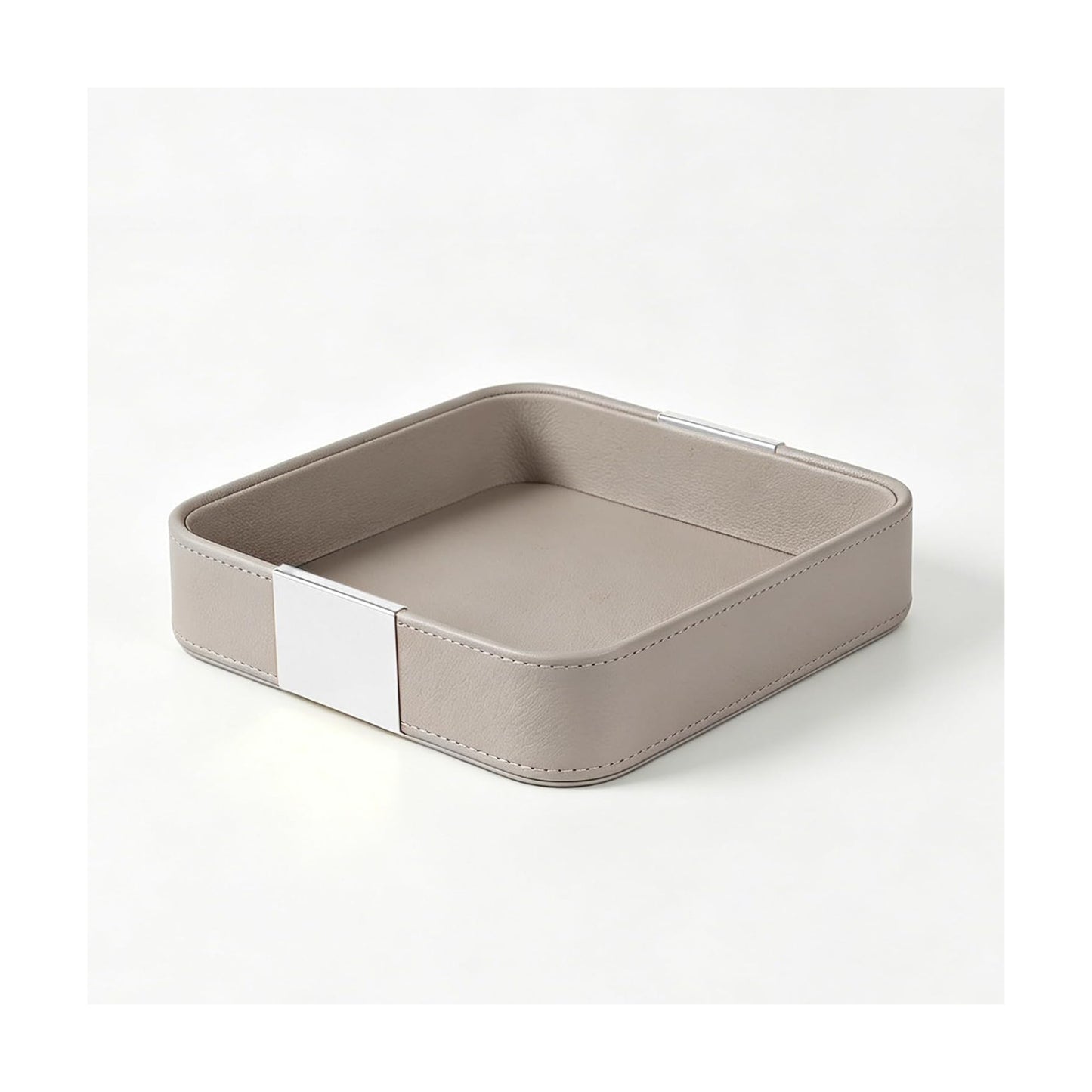 Leather Desktop Storage Small Catchall Organizer Decorative Tray / 7.7 x 7.7 x 1.7 / Grey