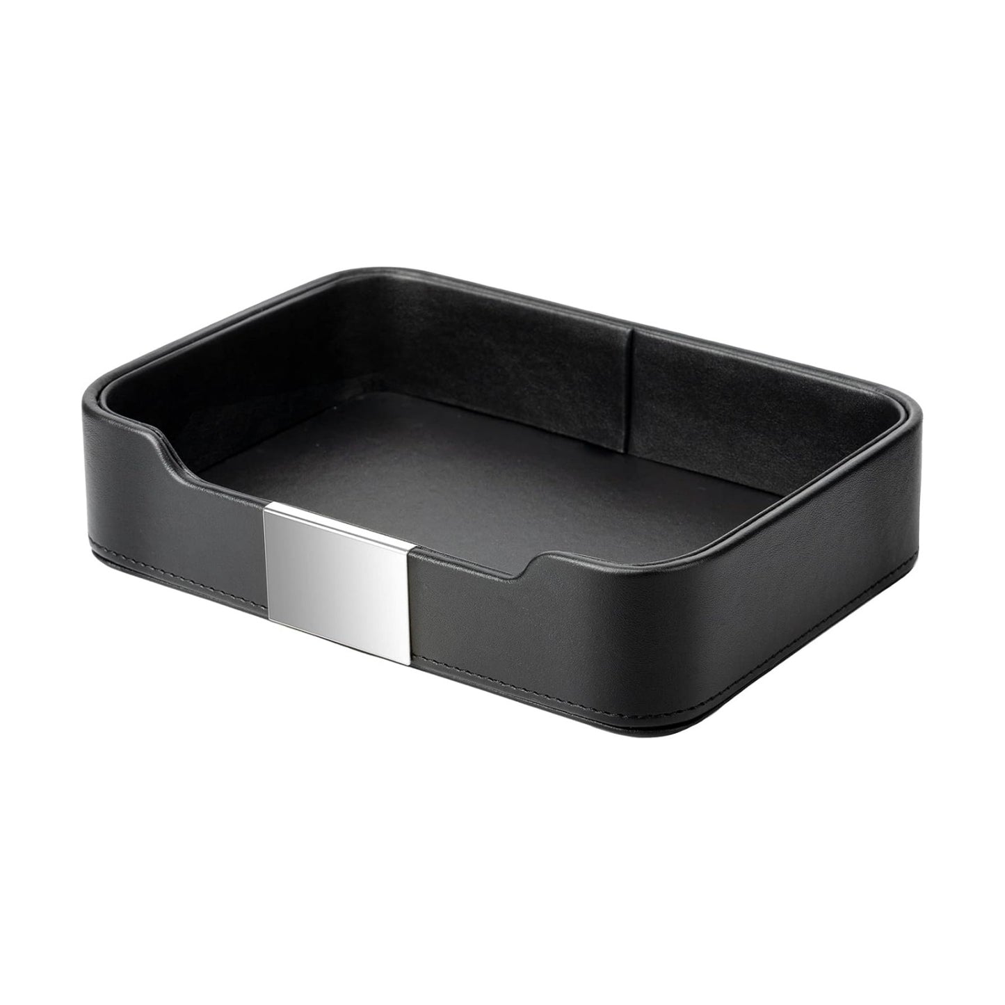 Leather Tray Organizer Valet Tray Key Tray for Entryway Table Desktop / 9 x 6.2 x 2.2 / Black