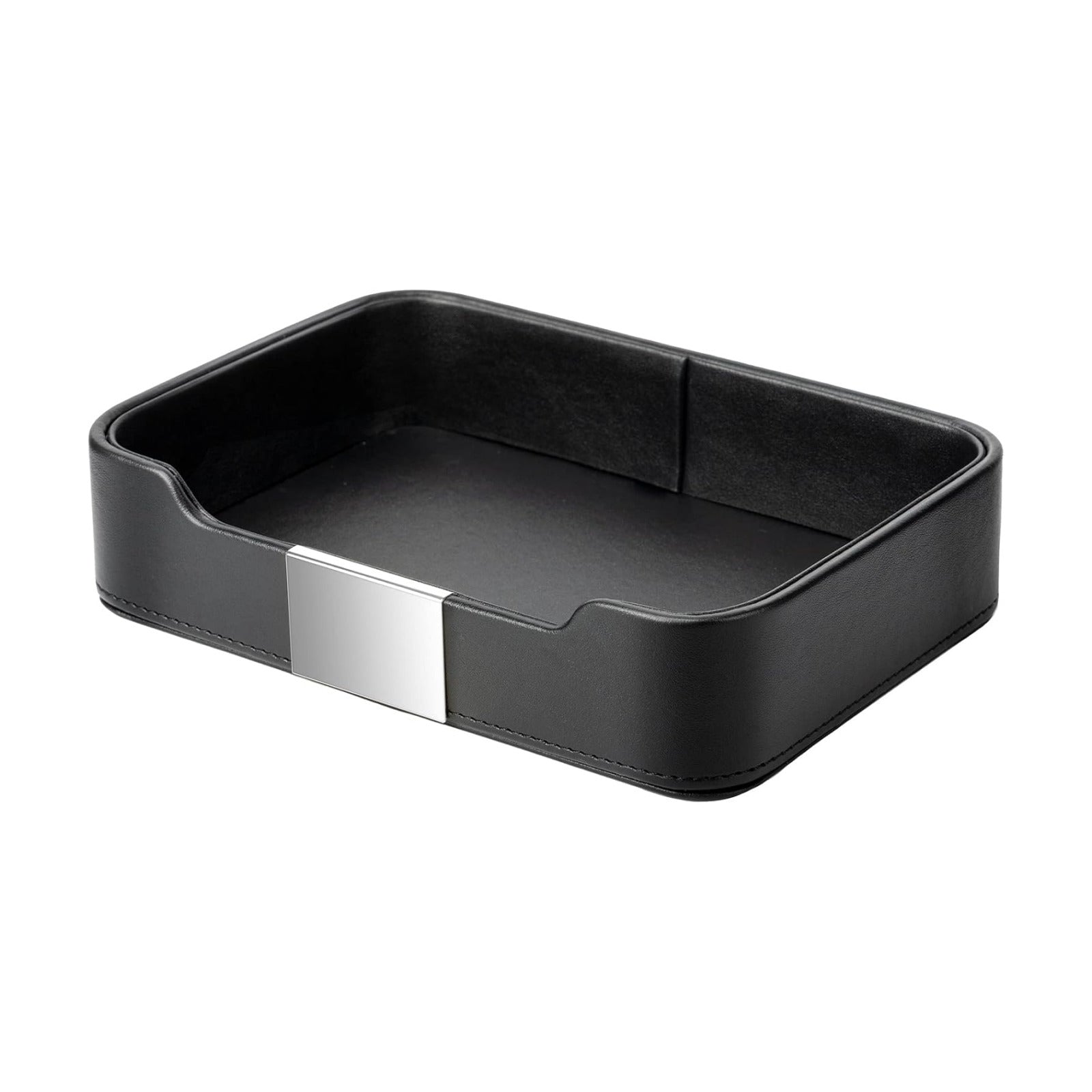 Leather Tray Organizer Valet Tray Key Tray for Entryway Table Desktop / 9 x 6.2 x 2.2 / Black