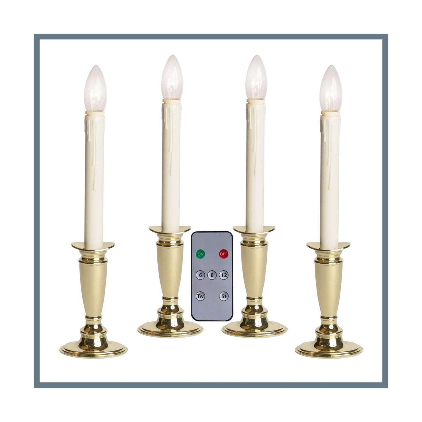 Celestial Lights Set of 4 Battery Operated Window Candles with Remote Control - (Shiny Brass)