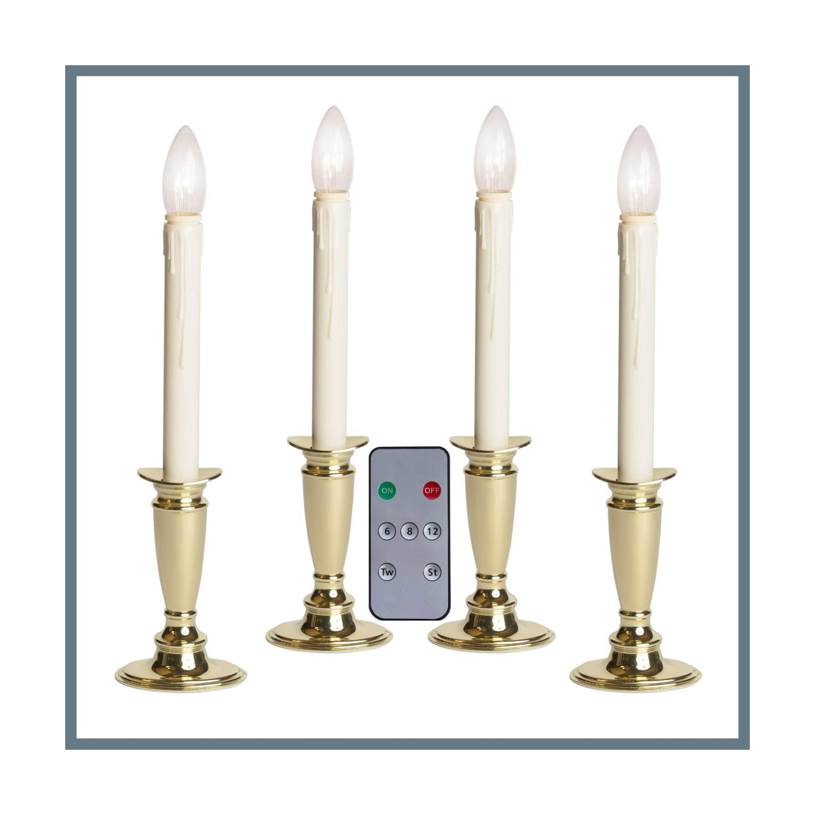 Celestial Lights Set of 4 Battery Operated Window Candles with Remote Control - (Shiny Brass)