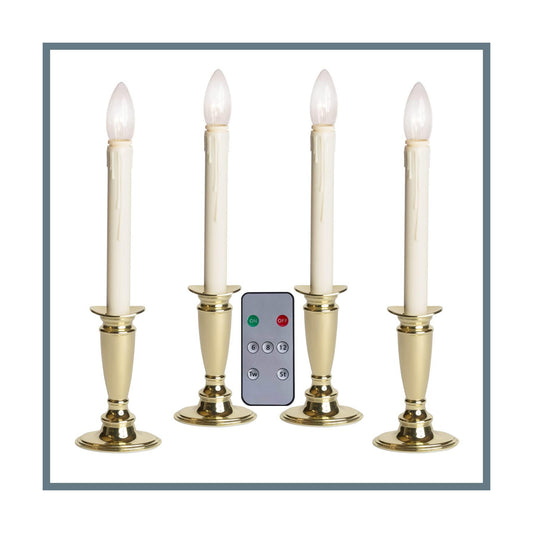 Celestial Lights Set of 4 Battery Operated Window Candles with Remote Control - (Shiny Brass)