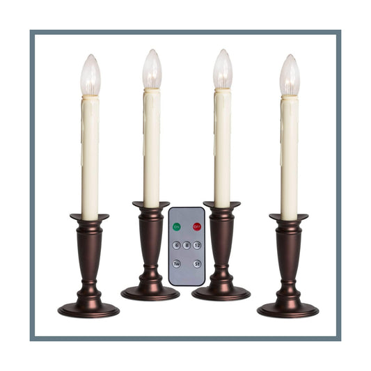 Celestial Lights Set of 4 Battery Operated Window Candles with Remote Control - (Antique Bronze)